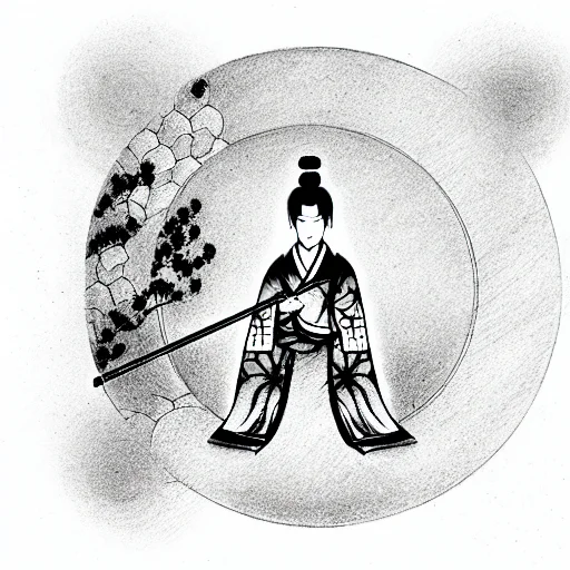 Traditional Japanese Sai In Front Of An Empty Circle