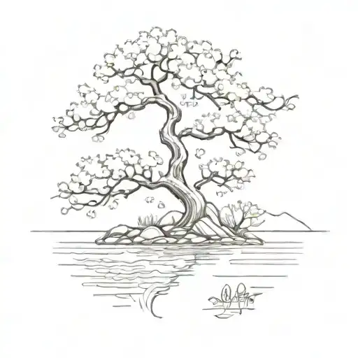 Japanese Cherry Blossom Tree At A Lake