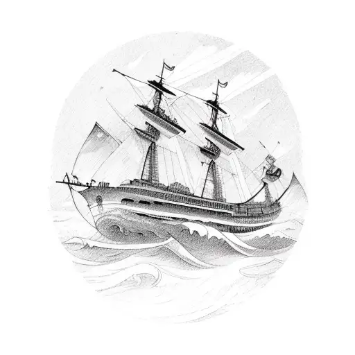 Ship In A Storm With Mermaid On Front Posidon In Background