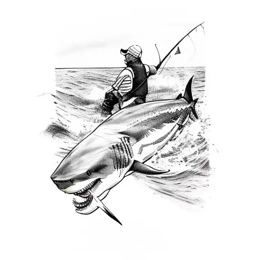 A Fisherman Battling A Shark In A Lacrosse Field