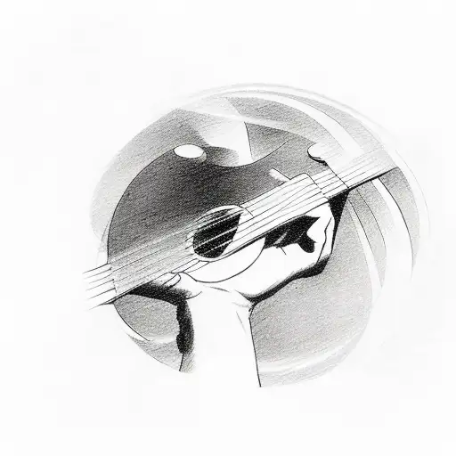 A Sketch-style Tattoo Of A Person Playing The Guitar While Floating On A Tranquil Water Surface