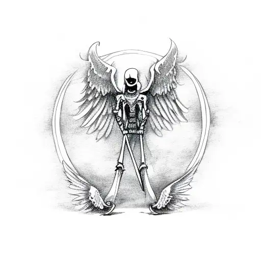 Full Body Grim Reaper With Wings And Scythe