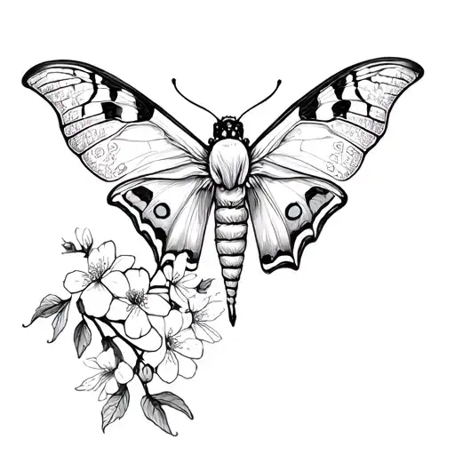 Moth With Sakura Flowers