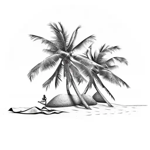 A Beach Scene With Palm Trees And A Record Player On The Sand