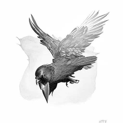 A Hauntingly Beautiful Silhouette Of A Raven Perched On A Skull