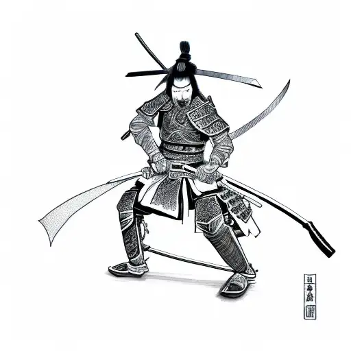 A Samurai Drawing A Katana With A Dragon In The Background