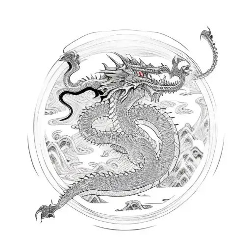 Samurai With A Dragon In A Lake