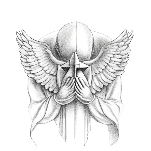 Praying Hands With Dove And Angels