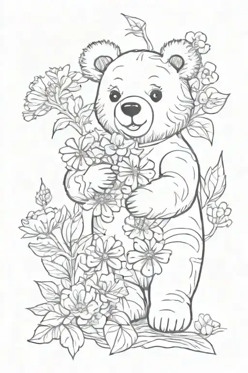 Feminine Flowers Carnations And Daisies With A Cute Cartoon Bear And Octopus Under A Lemon Tree