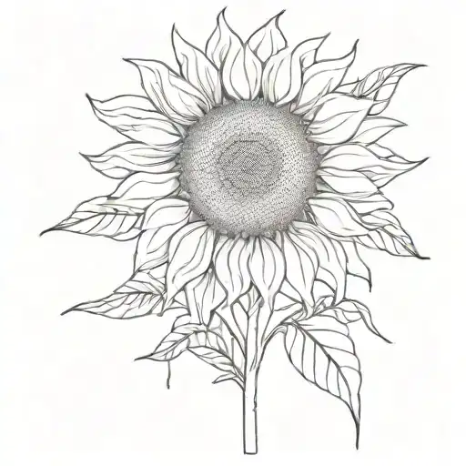 A Minimalist Tattoo Of A Sunflower With Subtle Musical Elements Incorporated Into The Design