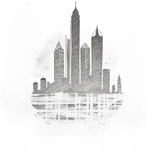 A Sketch-style Tattoo Of The Atlanta Skyline With A Baseball Bat And Dollar Bills Intertwined