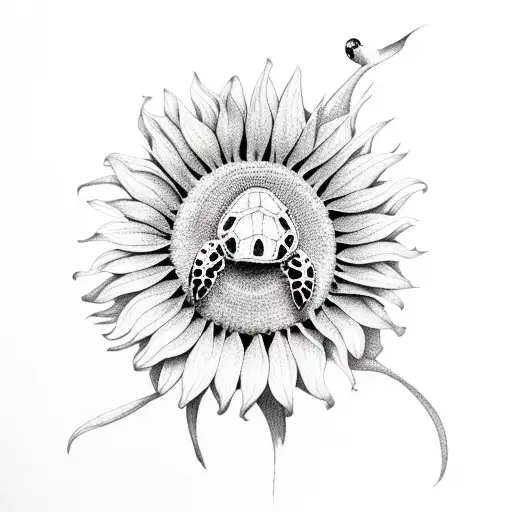 Sea Turtle On A Sunflower