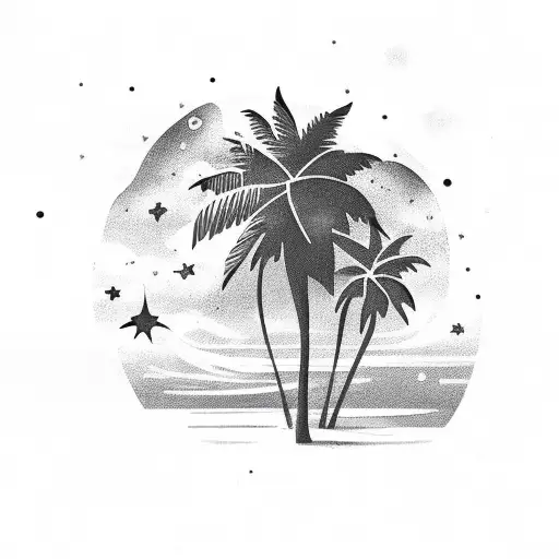 Palm Tree With Stars And Clouds