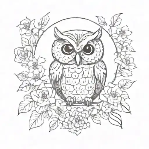 Cute Simple Owl With Flowers