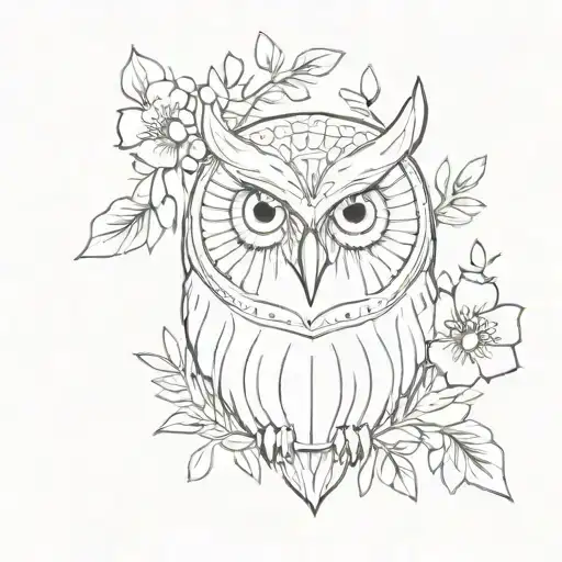 Simple Owl Head With Flowers