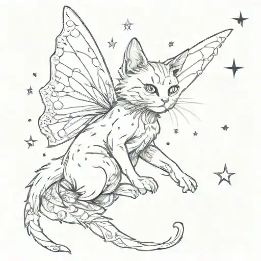 A Fairy Cat That's Falling Through The Night Sky Filled With Stars