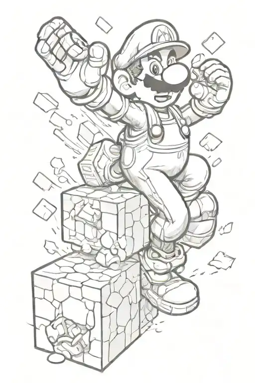 Video Game Character Mario Smashing A Mystery Block With 2 Yoshi Coming Out Of The Block
