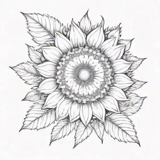 Sunflower Cosmos And Marigold Flowers Growing