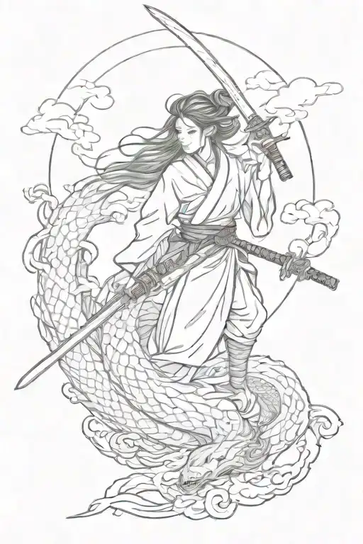 Katana With Japanese Dragon Flying