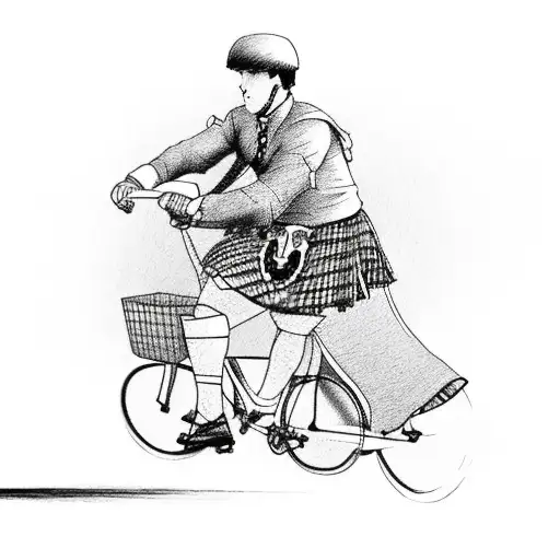 A Cyclist Wearing A Kilt And Playing A Guitar While Riding Through A Scottish Countryside