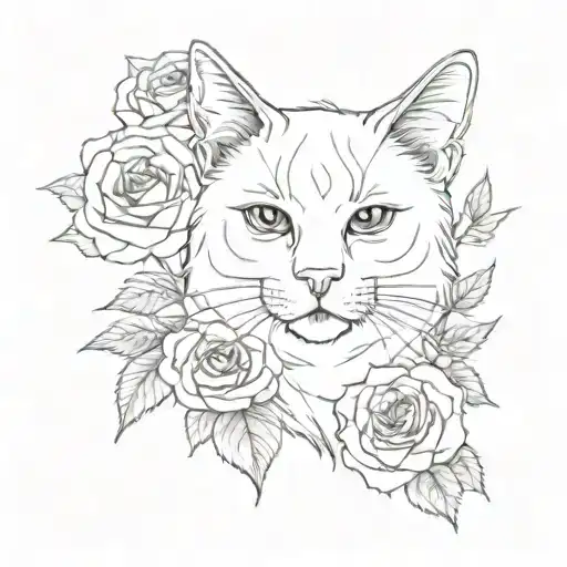 Cat And Roses