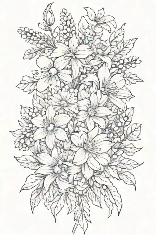 Flower Bouquet Tied With Daffodils Daisy Chrysanthemum Violets Asters