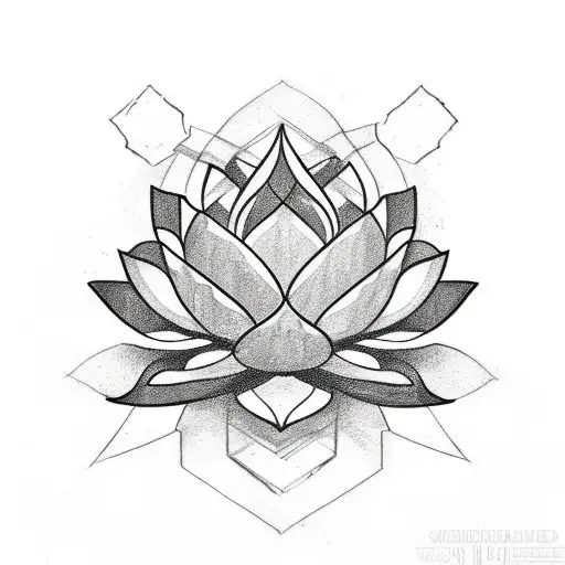 A Sketch Style Tattoo Of A Lotus Flower With Gemstone Accents