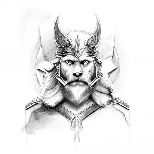 A Realistic Portrait Of Odin With A Wolf And Raven On Each Shoulder