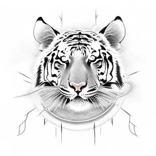 Create A Dotwork Tattoo Depicting A Tiger Leaping Through A Lightning Storm