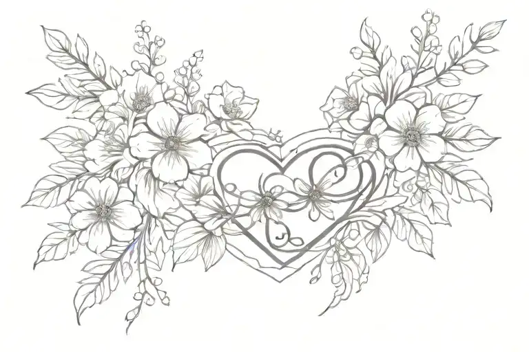 Heartbeat Line Withdelicate Flowers Wrapped Around Wrist