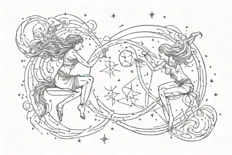 Virgo And Scorpio Constellation Intertwined With A Moon