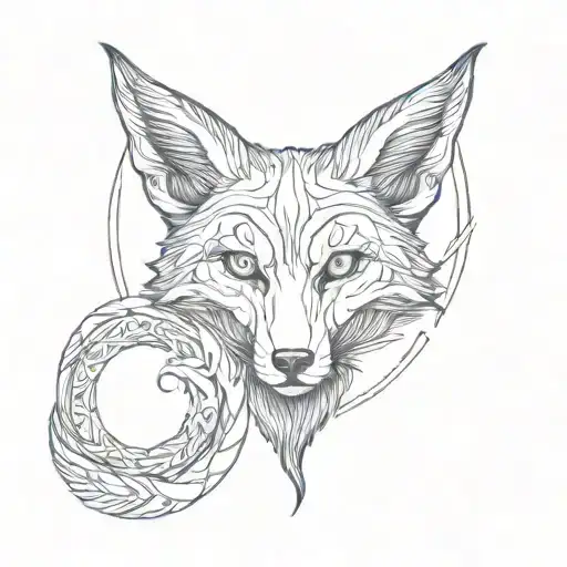 Ouroboros Fox With Devil Card In Blue And Red Tones
