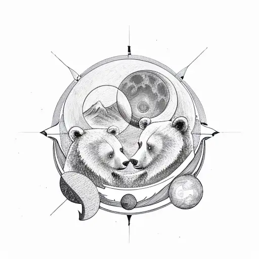 Two Bears With The Sun And Moon Over Each Head Intertwined With The Infinity Symbol