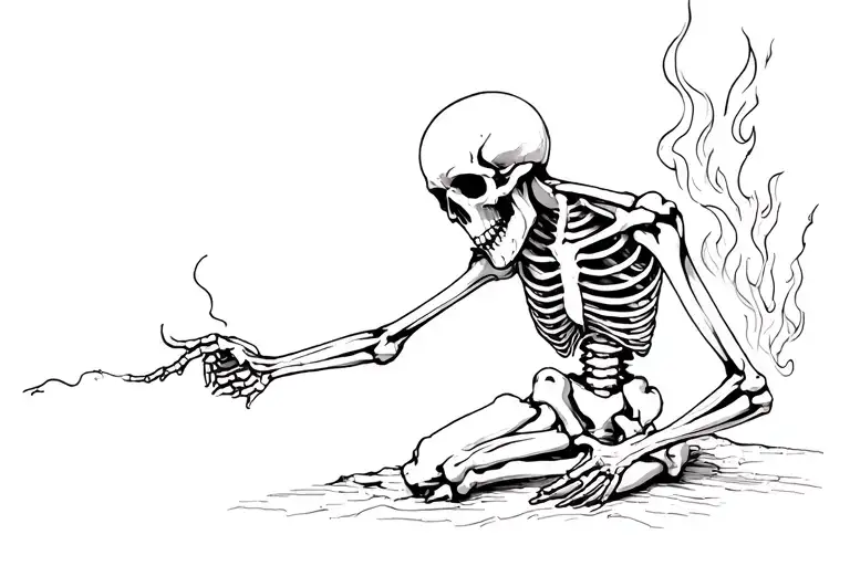 Skeleton Suffering Burning In Hell