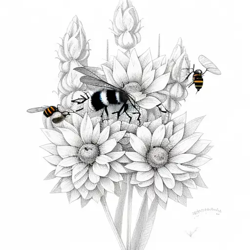Flowers With Bees And A Bat