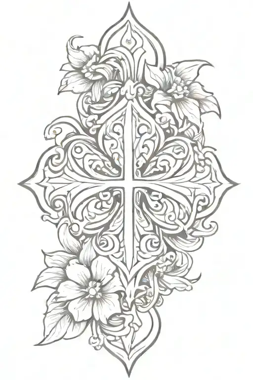 Floral Tattoo With Maltese Cross