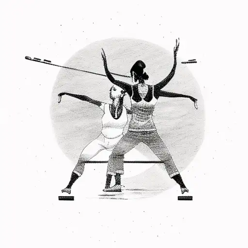 A Pilates Instructor Doing A Graceful Move With Chinese Brush Strokes Around