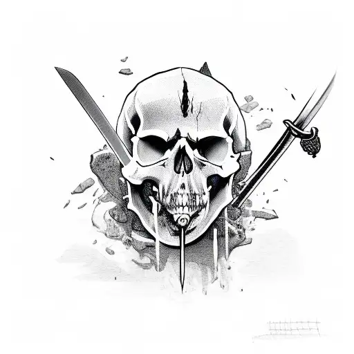 Skull Being Impaled By Katana