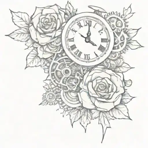 Rose And Clock Gears Intertwined