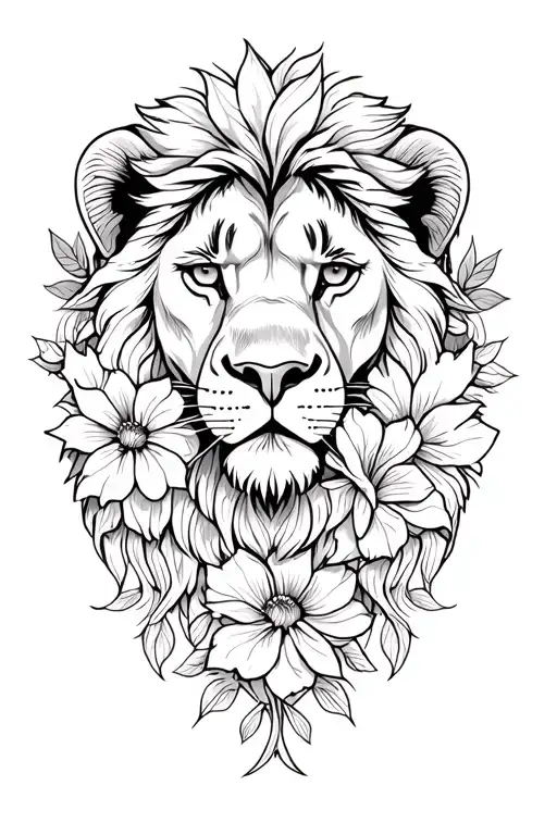 Lion And Flowers