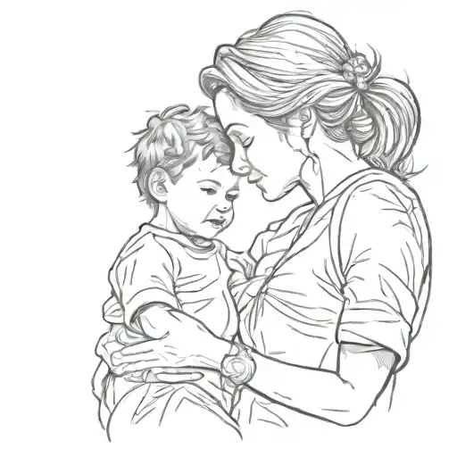 A Sketch-style Tattoo Of A Mother And Son Holding Hands