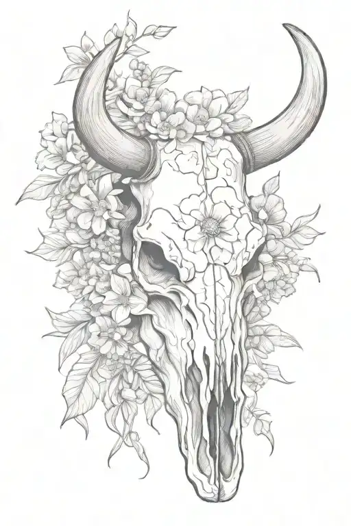 Bull Skull Western Style With Wild Flowers