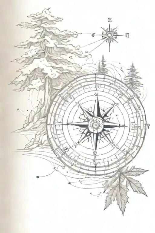 Compass With Pine Tree Pointing North
