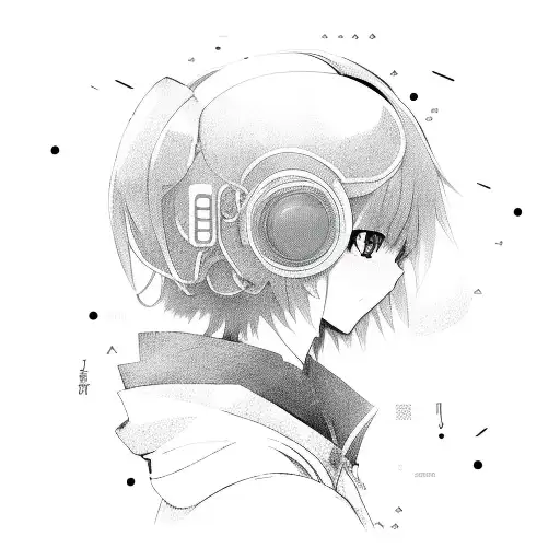 Anime Character Surrounded By Abstract Electronic Circuit Patterns