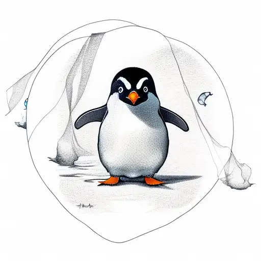 Penguin In Ocean Holding Ballons
