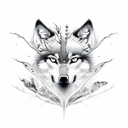 A Mixture Of A Huge Strong Tree And A Little Wolf And One Eye