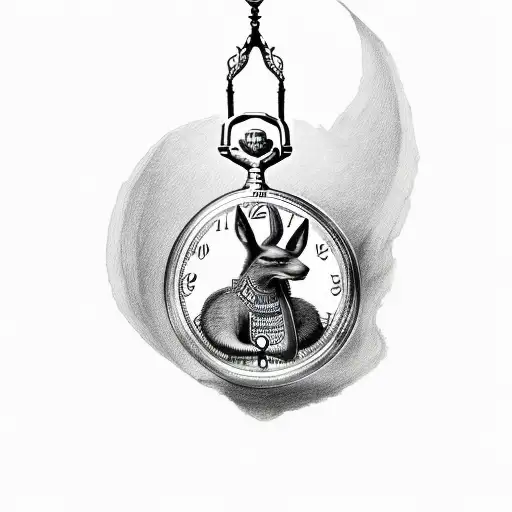 Anubis Holding A Pocket Watch Filled With Money