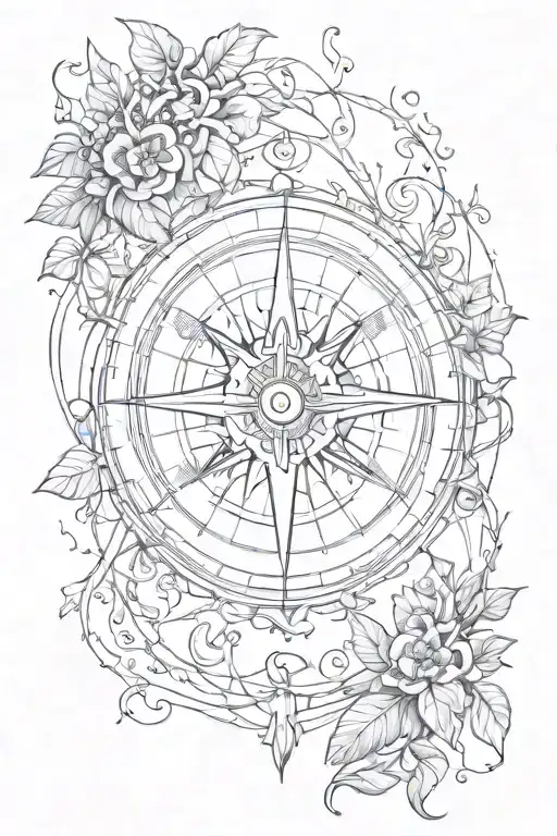 Abstract Compass Surrounded By Vines Growing