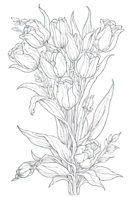 Bouquet Tulips Bluebells Fine Line