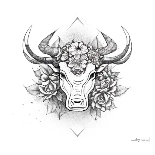 Taurus Symbol With Flowers In Horns